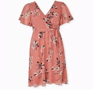 Torrid Coral Floral Wrap Midi Dress